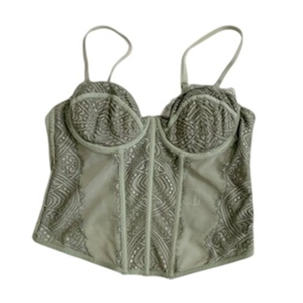 Garage Sage Green Lace Corset Top Bustier Underwire Camisole Size S P/S